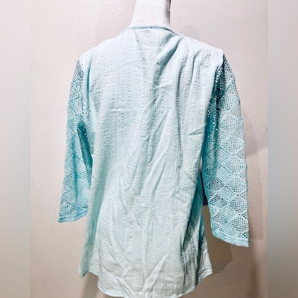 No Brand Tag Bohemian blouse shirt painting aqua blue beach summer women’s XL - Picture 4 of 6